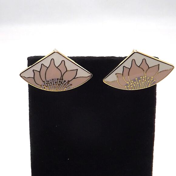 Vintage Laurel Burch Pink Flower Post Earrings, Pink & Gold Sunflowers - Picture 5 of 10